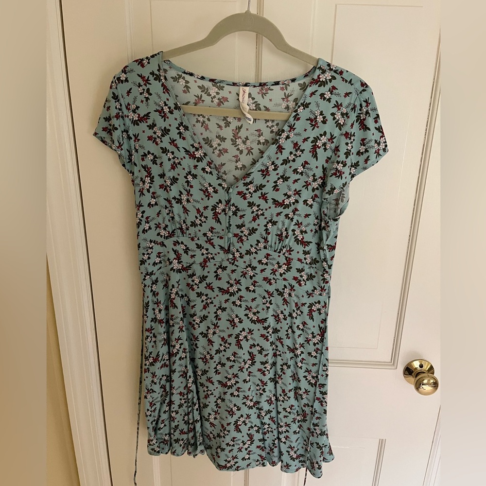 Light Blue Floral V-Neck Dress